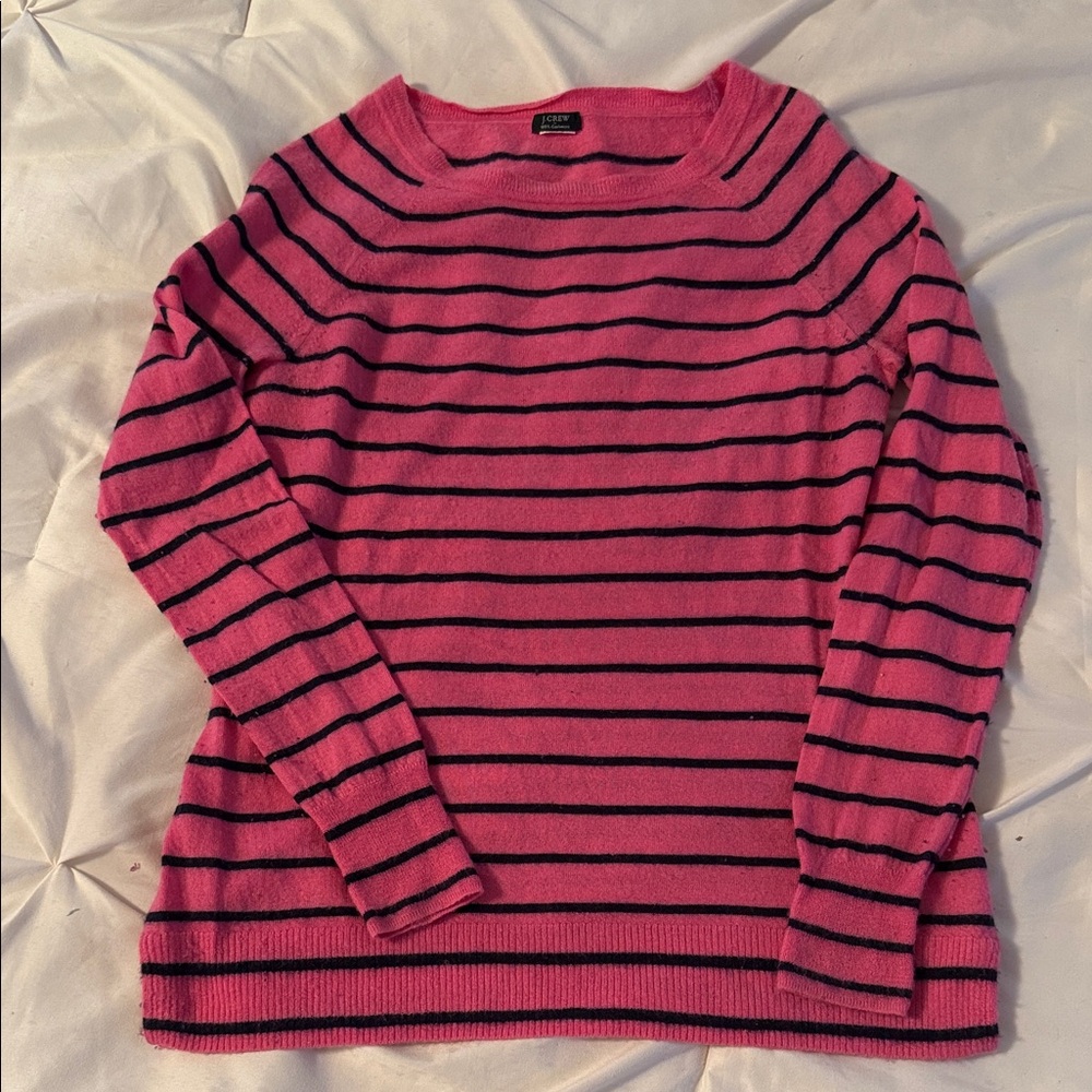 J. Crew 100% Cashmere Striped Sweater SZ L - Picture 1 of 5